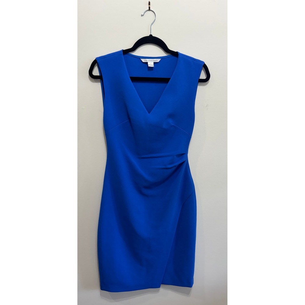 Diane von Furstenberg Royal Blue V-Neck Ruched Sheath Dress Size 4